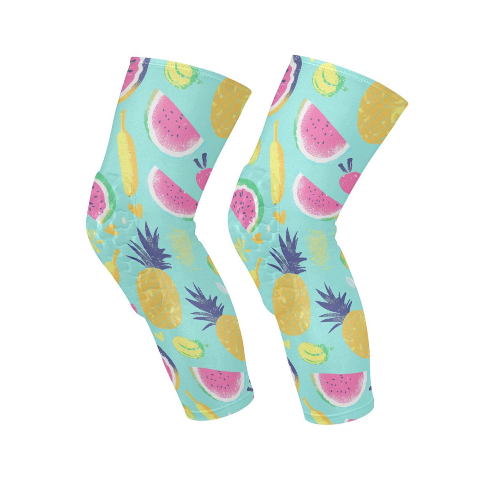 JUNZAN Turquoise Tropical Fruits Basketball Knee Pads for Youth Kids Wrestling Knee Pads with Sleeves Sport Kneepads for Volleyball Football