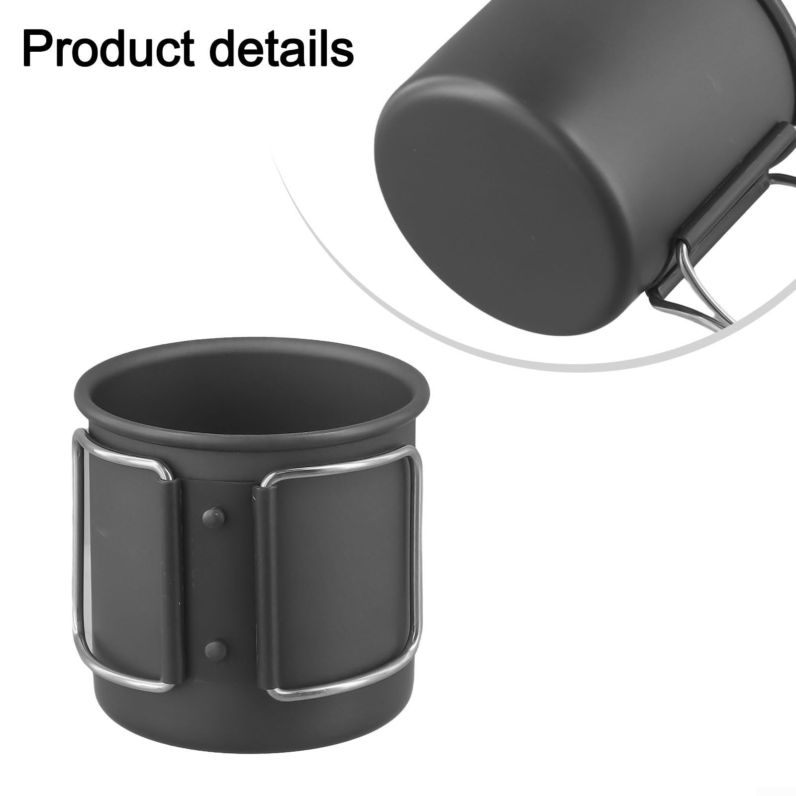 Folding Stainless Steel Cup Portable Camping Mug With Handle For Outdoor Coffee Tea Beer Wine Water(Black)