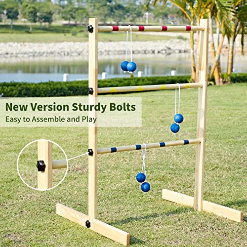 Apudarmis Ladder Toss Game Set, 35X26In Pine Wooden Golf Ladder Lawn Game With 6 Bolos Balls And Carrying Case - Outdoor Backyard Game For Teens Adults Family（New Version Sturdy Bolts） #TOP4
