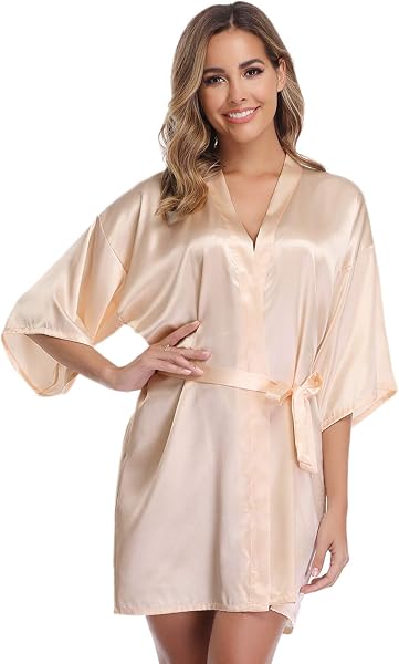 Vlazom Bride Robes Satin Dressing Gown B-champagne for Bridesmaid, L(UK 14-16 ) - 3