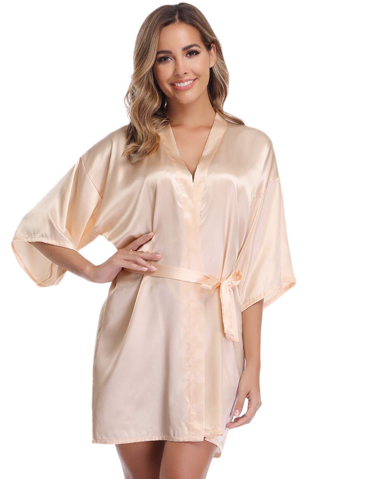 Vlazom Bride Robes Satin Dressing Gown B-champagne for Bridesmaid, L(UK 14-16 ) — view 3