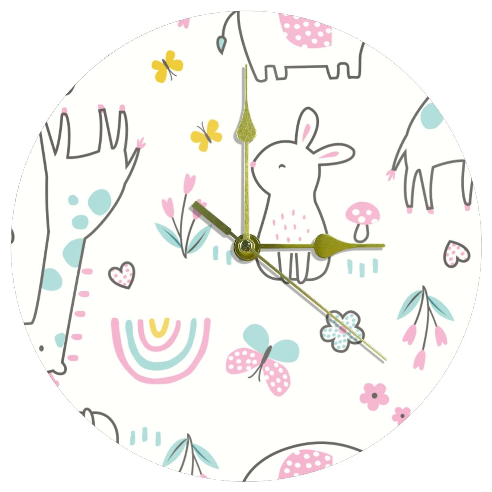 Horloge murale silencieuse animaux heureux sans tic-tac à quartz pour chambre
