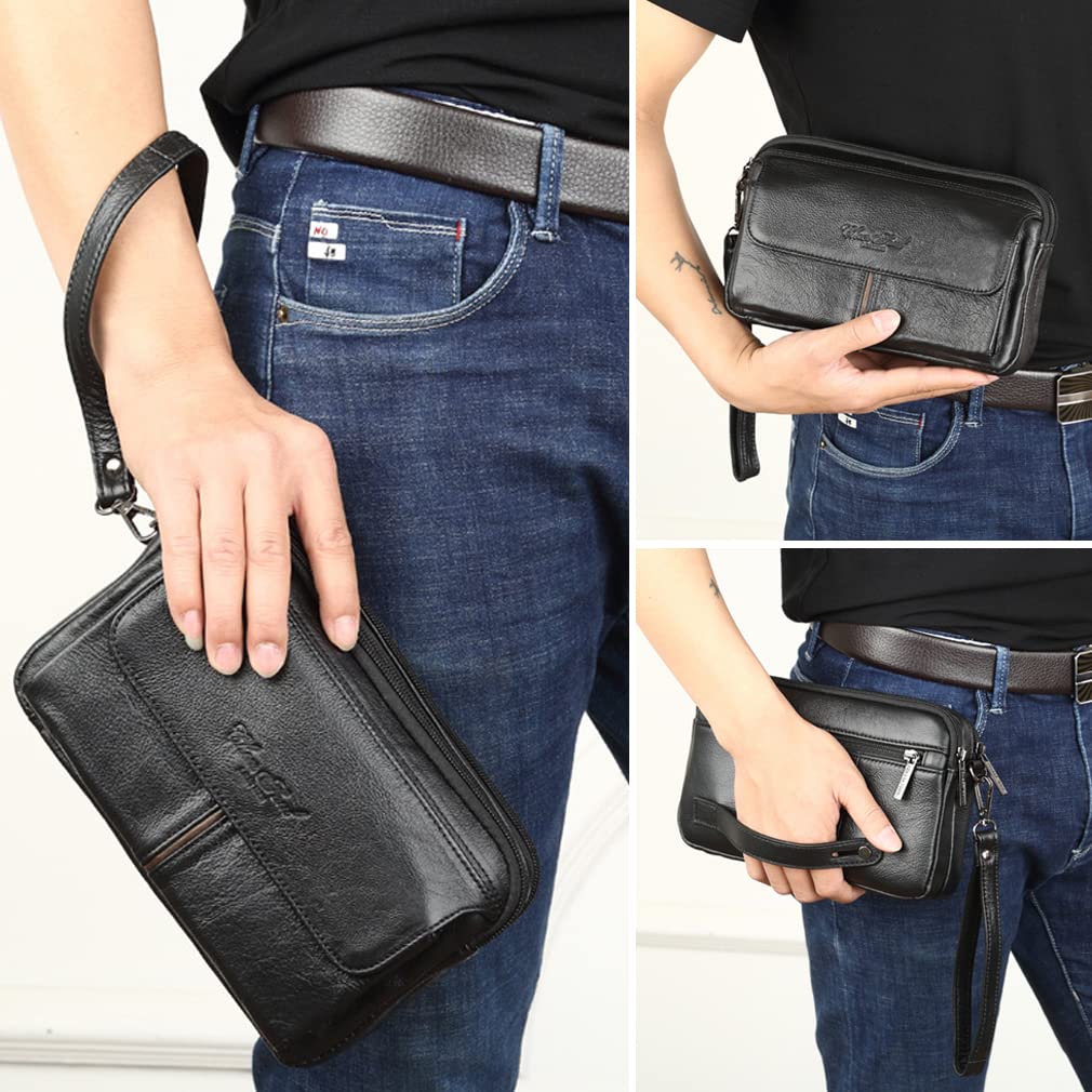 Leather Clutch Purse Wallet Men Wrist Bag