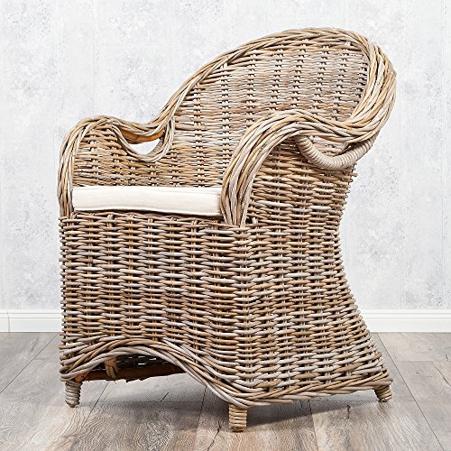 Rattansessel Lebenswohnart Charlotte Antique Grey mit Sitzkissen