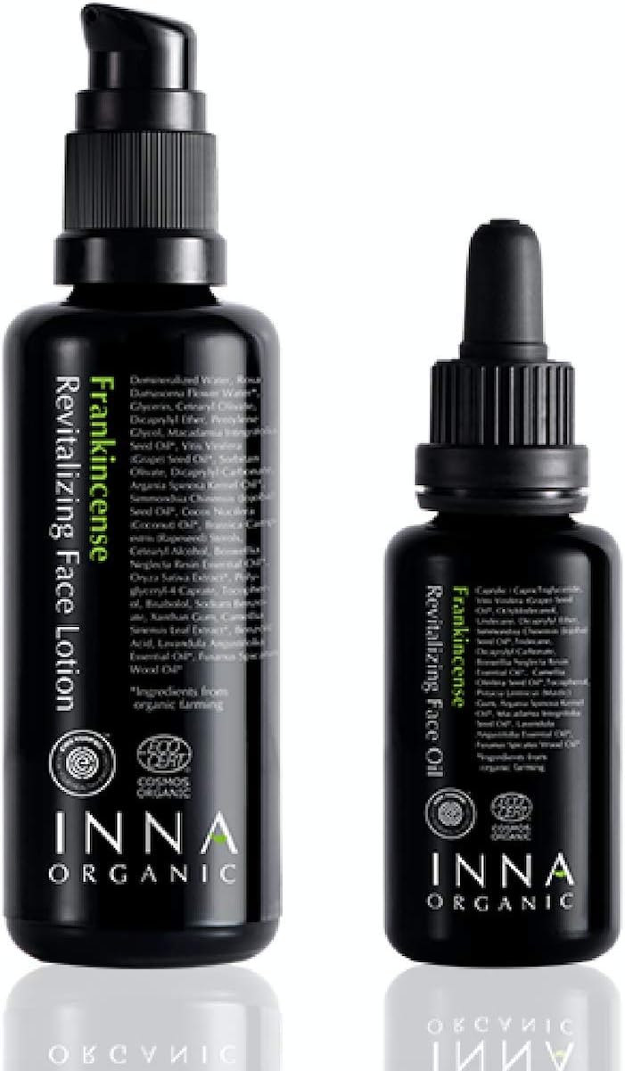 FRANKINCENSE REVITALIZING FACE OIL AND LOTION DUO, Anti-Aging, Wrinkle Care, Moisturzing, Luxury Clean Beauty, Certified Organic