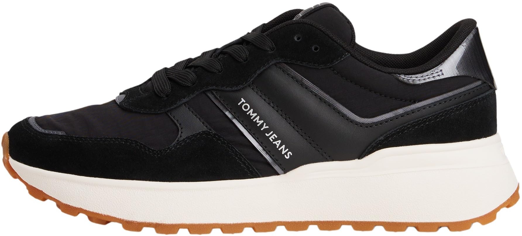 Tommy Jeans Women’s Cleated Leather Runner Trainers, Black (Black), 6.5