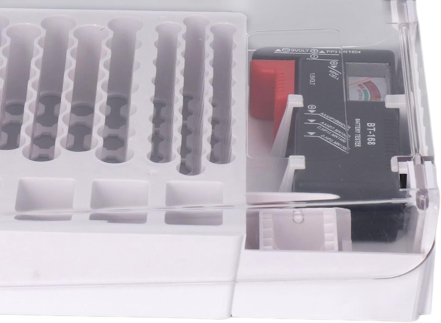 Battery Organizer Storage Case, Battery Storage Box Soft Padding Battery Carrying Case with Capacity Test Instrument for Home