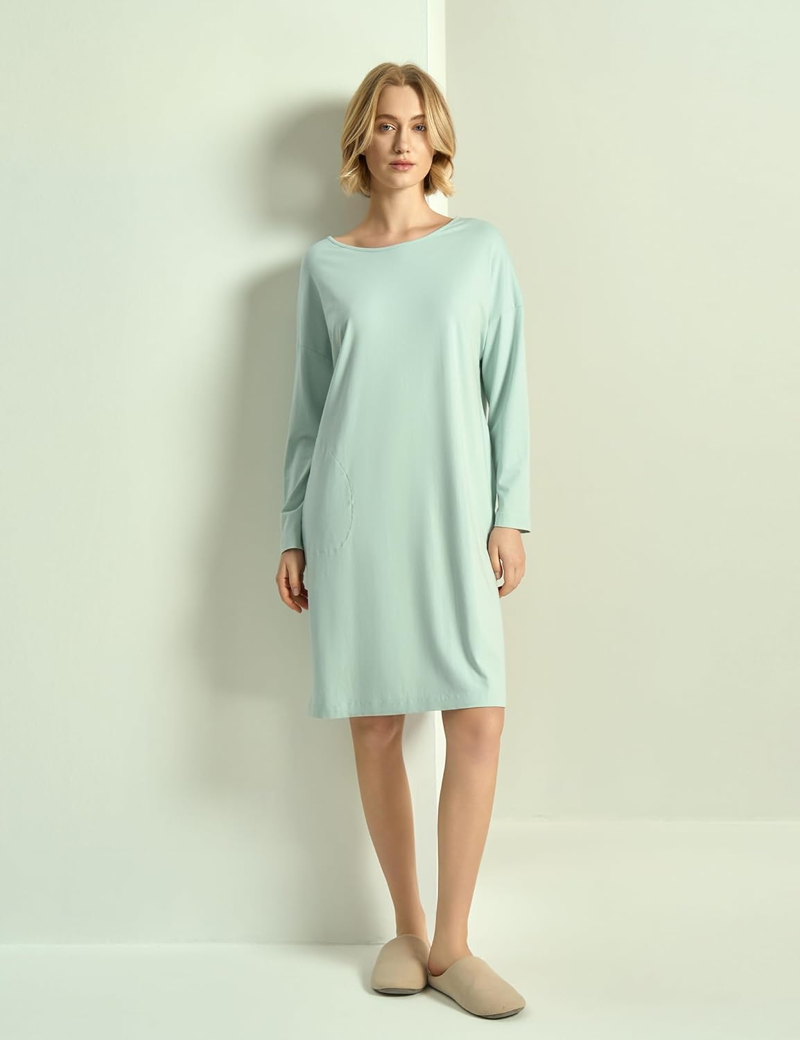 GYS Womens Long Sleeve Nightgown Bamboo Cotton Nightshirts Sleepwear Soft Stretchy Sleep Dress with Pockets - Image 5