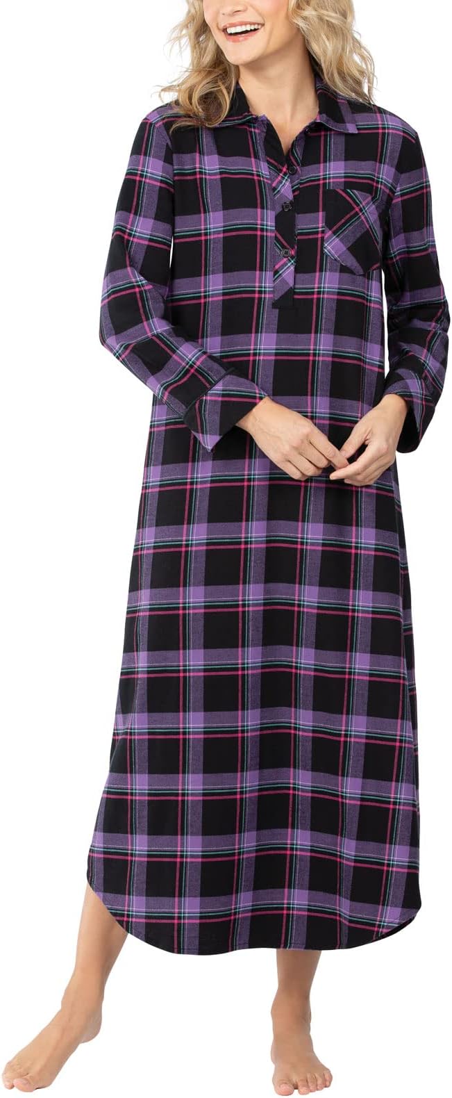 PajamaGram Long Flannel Nightgown - Women Nightgown, Plaid