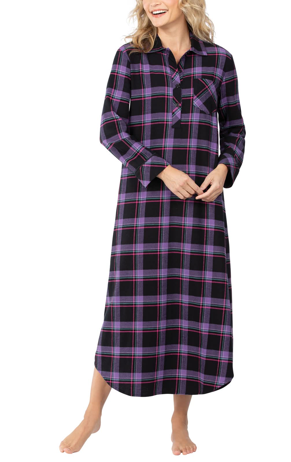 PajamaGram Long Flannel Nightgown - Women Nightgown, Plaid
