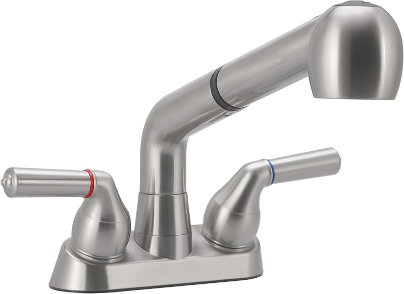 Grifo para fregadero, grifo para lavandería con rociador extraíble, grifo de plástico ABS para bañera de lavandería, instalación central de 4 pulgadas con 3 orificios, no metálico, níquel cepillado