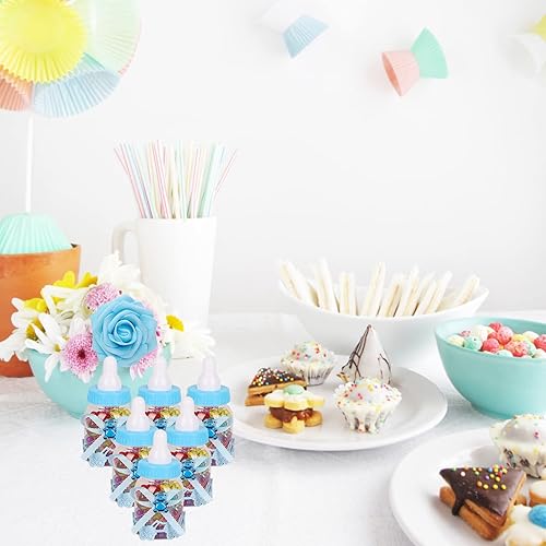 Miniatura 2 de MACTING Biberón para recuerdos de baby shower, 4docenas de mini botellas de dulces con 10 flores artificiales para niños y niñas, decoración de