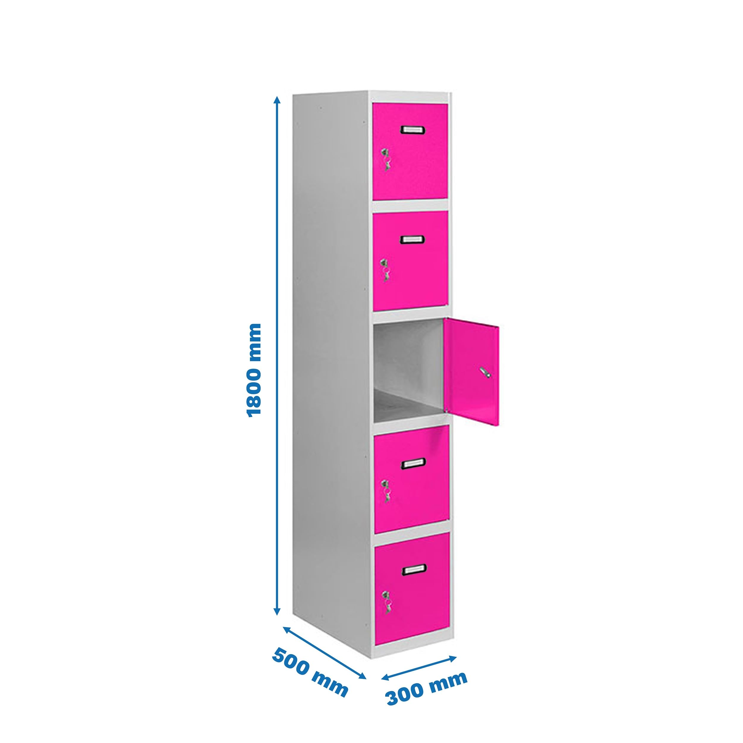 Simon Rack Casier Vestiaire Metallique, 5 Portes, Comprend la Clé, 1800x300x500 mm, Gris/Rosé - Simonlocker