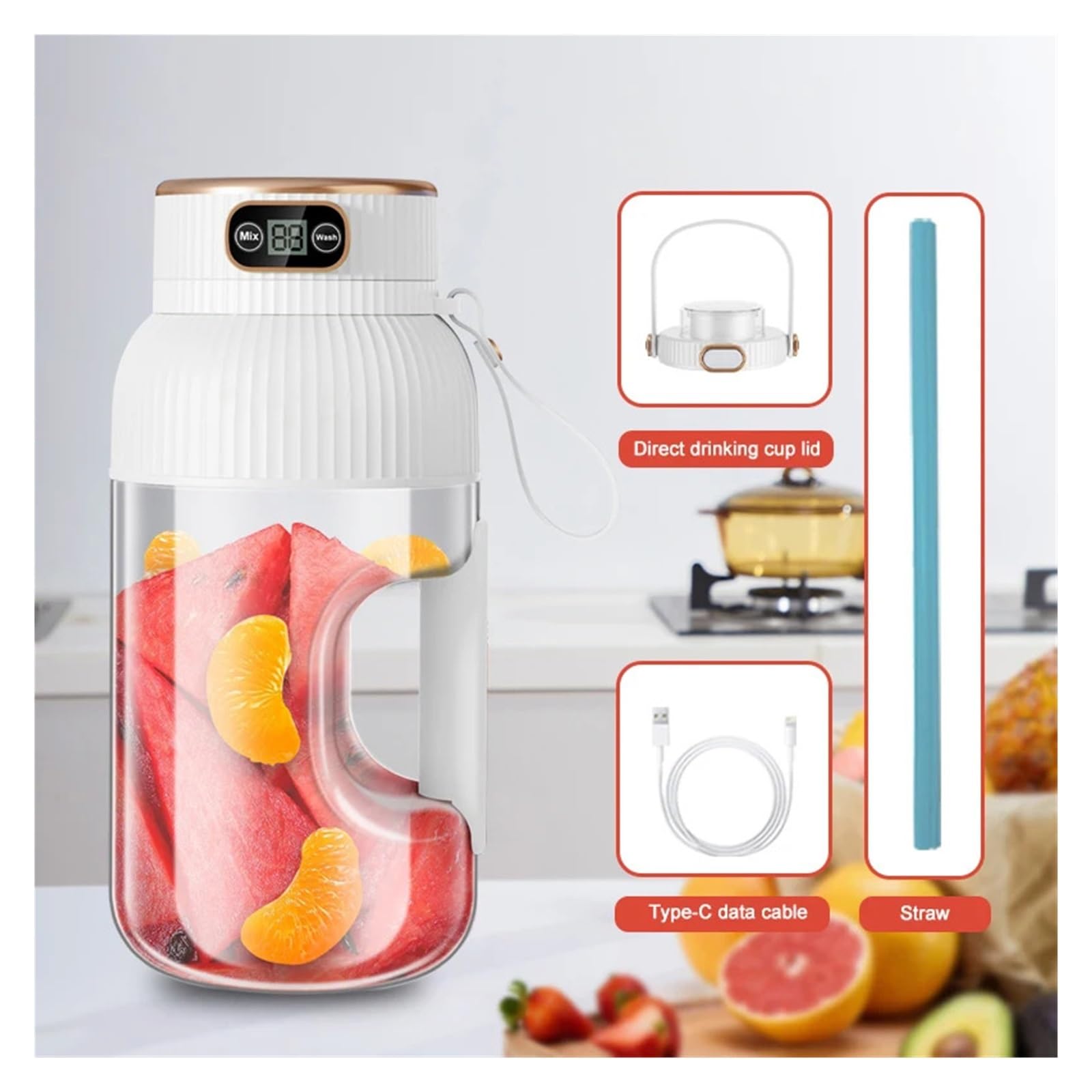 Passend für 1000 ml tragbaren USB-Entsafter – Fruchtentsafter für Smoothies und Zitronen-Orangensaft – ideales Küchenwerkzeug (B)