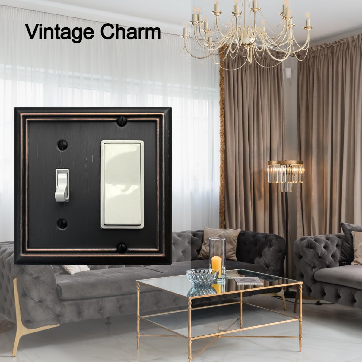 OKAWYC Toggle/Decorator Light Switch Cover Adler Metal Wall Plate, 2-Pack Aged Bronze 2 Gang, for Receptacle Dimmer Switch GFCI Outlet, Switch Cover Decorative Wallplate, Durable image 4