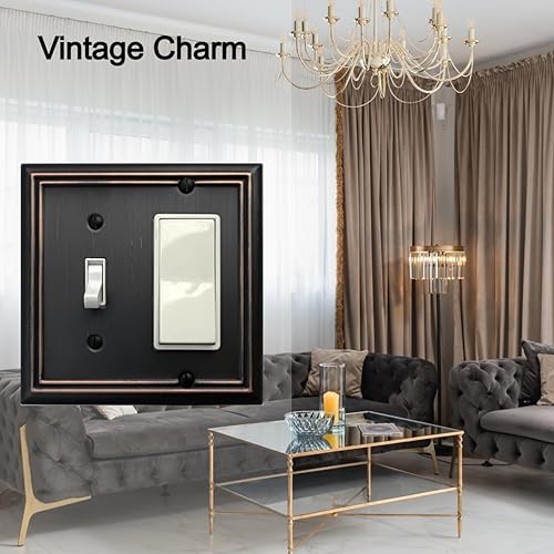 Vista 47 de Placa de pared de metal Adler con cubierta de interruptor de luz de triple palanca, paquete de 2 unidades de bronce envejecido de 3 bandas, cubierta