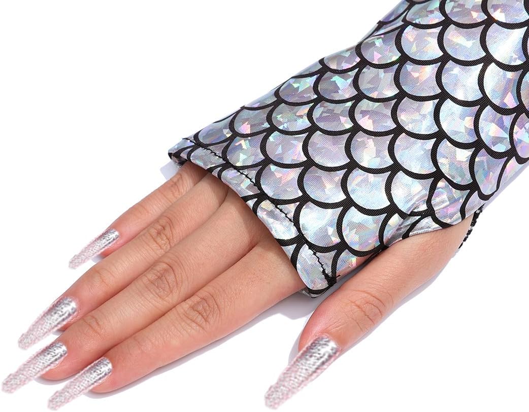 Green Mermaid Glove Fish Scale Arm Sleeve Party Gloves Costume Accessories for Women - Image 6