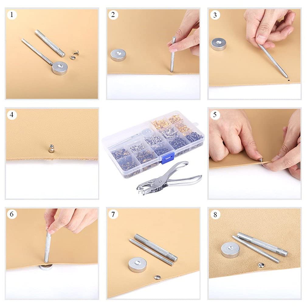 Remache de cuero de doble cara de 360 piezas con alicates de perforación Remaches de tapa doble de metal Espárragos redondos para bricolaje Bolsa de artesanía de cuero Ropa-Estados Unidos