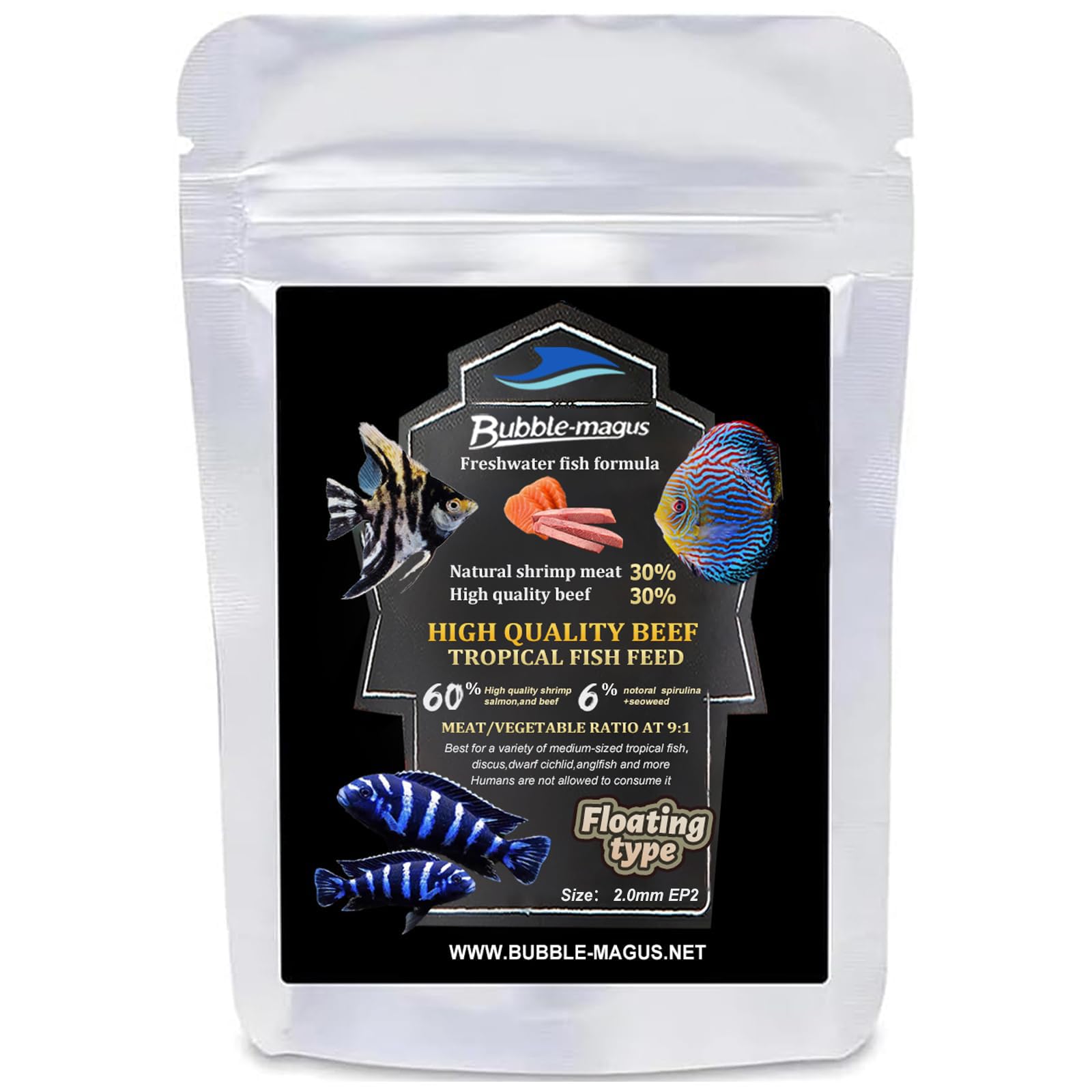 Bubble Magus Cichlid Sinking Fish Food,All Natural Ingredients, Carnivore Pellets for Large Cichlid and Tropical Fish, Royal Cichlid Premium Pelle 3.7mm Particles (5 oz)