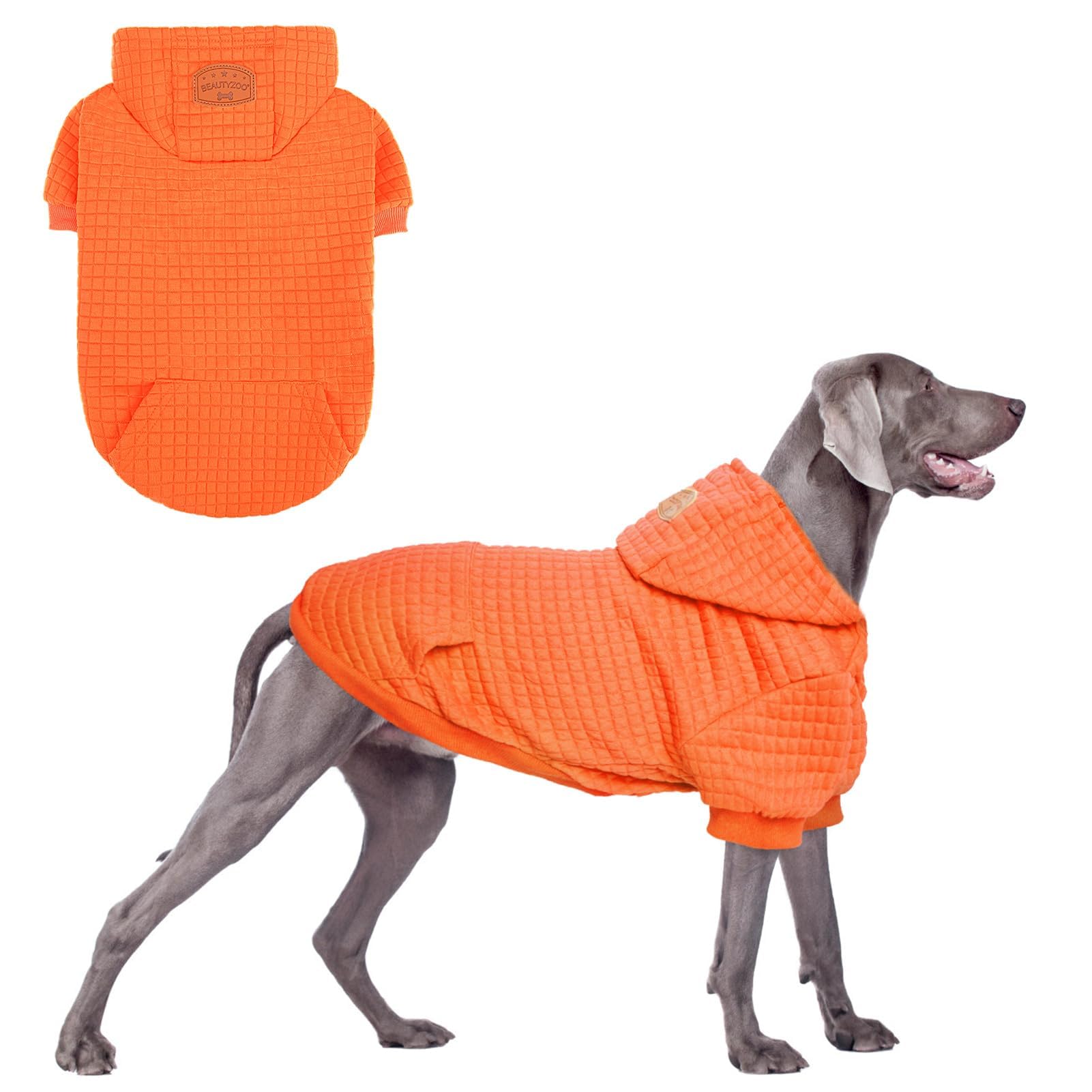 BEAUTYZOO Large Dog Hoodie Sweater with Pockets, Dog Clothes for Small Medium Dogs Boy Girl, Waffle-Like Laminated Cotton Pet Coats with Hat and Leash Hole, Orange 3XL — image 1