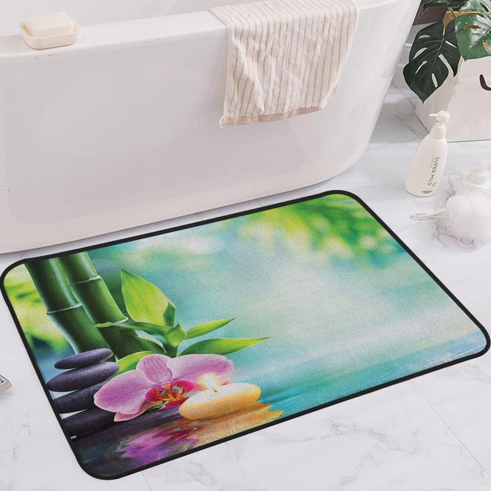Non-Slip Mat Microfiber Bathroom Rug Shower Mat,Spa Symbolic Spa Features with Candle and Bamboos Tranquil and Thoughtful Life Nature Print Blue B,Ultra Soft and Water Absorbent Bath Rug,24x 60 in