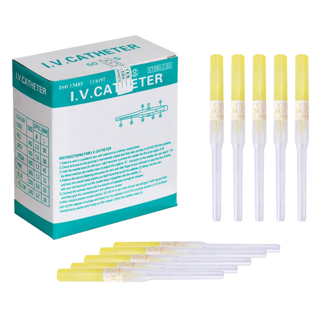 50pcs 24G Disposable I.V. Catheter Needles Sterilized U Pick Tattoo Catheter Piercing Needles