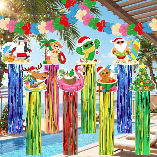 Gemscream 10 Pack July Christmas Decorations Set Hawaiian Tropical Party Favors Includes 8 Pcs Tassel Hanging Swirls and 2 Pcs 6.6ft Garland for Summer Christmas July Party Outdoor Decor by Gemscream - Used condition - US$16.92
