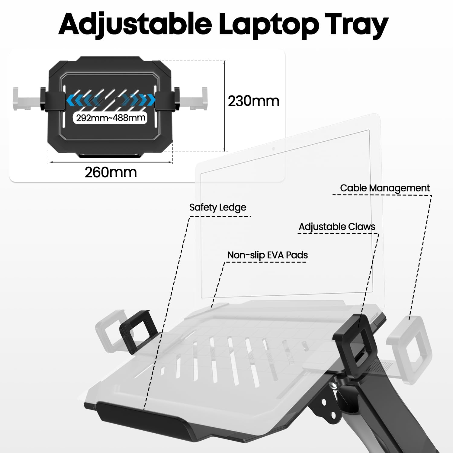 PUTORSEN Monitor Arm mit Laptopablage für 17 bis 32 Zoll LCD LED Bildschirm & bis zu 17 Zoll Notebook, Vollständig Verstellbarer Monitor Laptop Halterung Schreibtisch, 2 Befestigungsmöglichkeiten