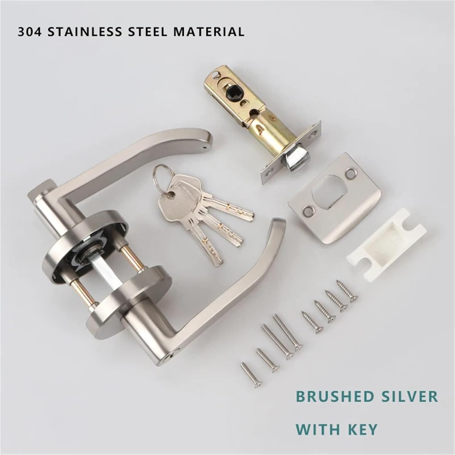 304 Stainless Steel Door Lock Silent Handle Three-Pole 1Pcs(with Key)