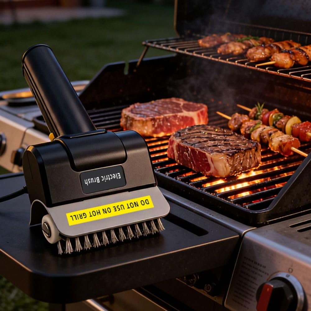 Limpiador de parrilla de barbacoa, cepillo de rodillo de alta velocidad de acero inoxidable, herramienta recargable por USB inalámbrico para rejillas de barbacoa al aire libre con 1 cabezal de cepillo