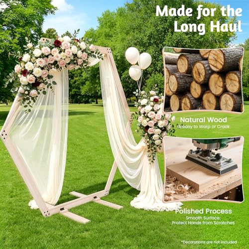 Arco de boda hexagonal con marco rústico de madera natural estable de 2,3 m 6
