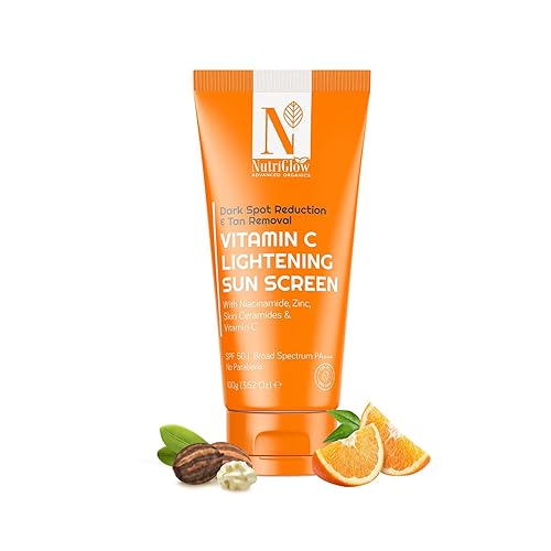 NutriGlow Advanced Organics - Protector solar aclarador de vitamina C SPF50 PA+++ para protección solar, absorción rápida, todo tipo de piel, 3.5