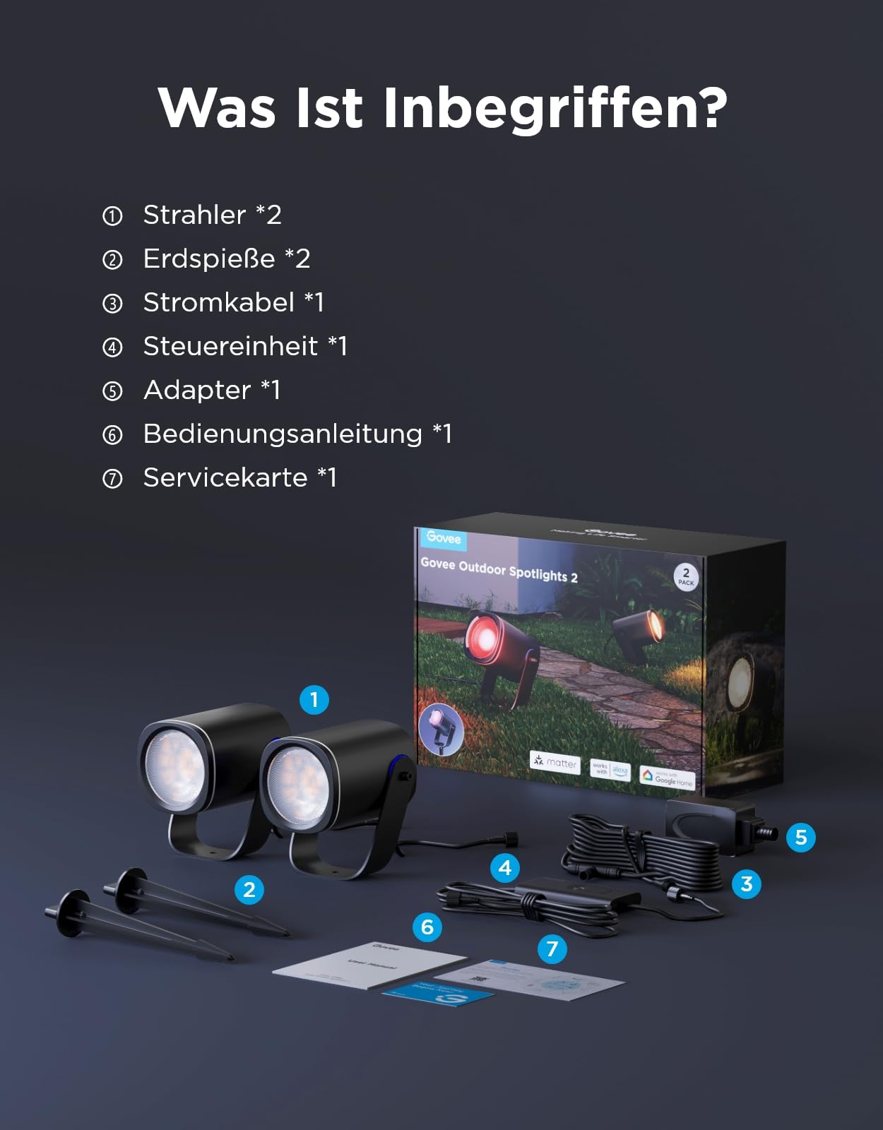 Govee Outdoor LED Strahler IP67 Wasserdichte Gartenbeleuchtung RGBWIC Dimmbar 700lm 2 Pack