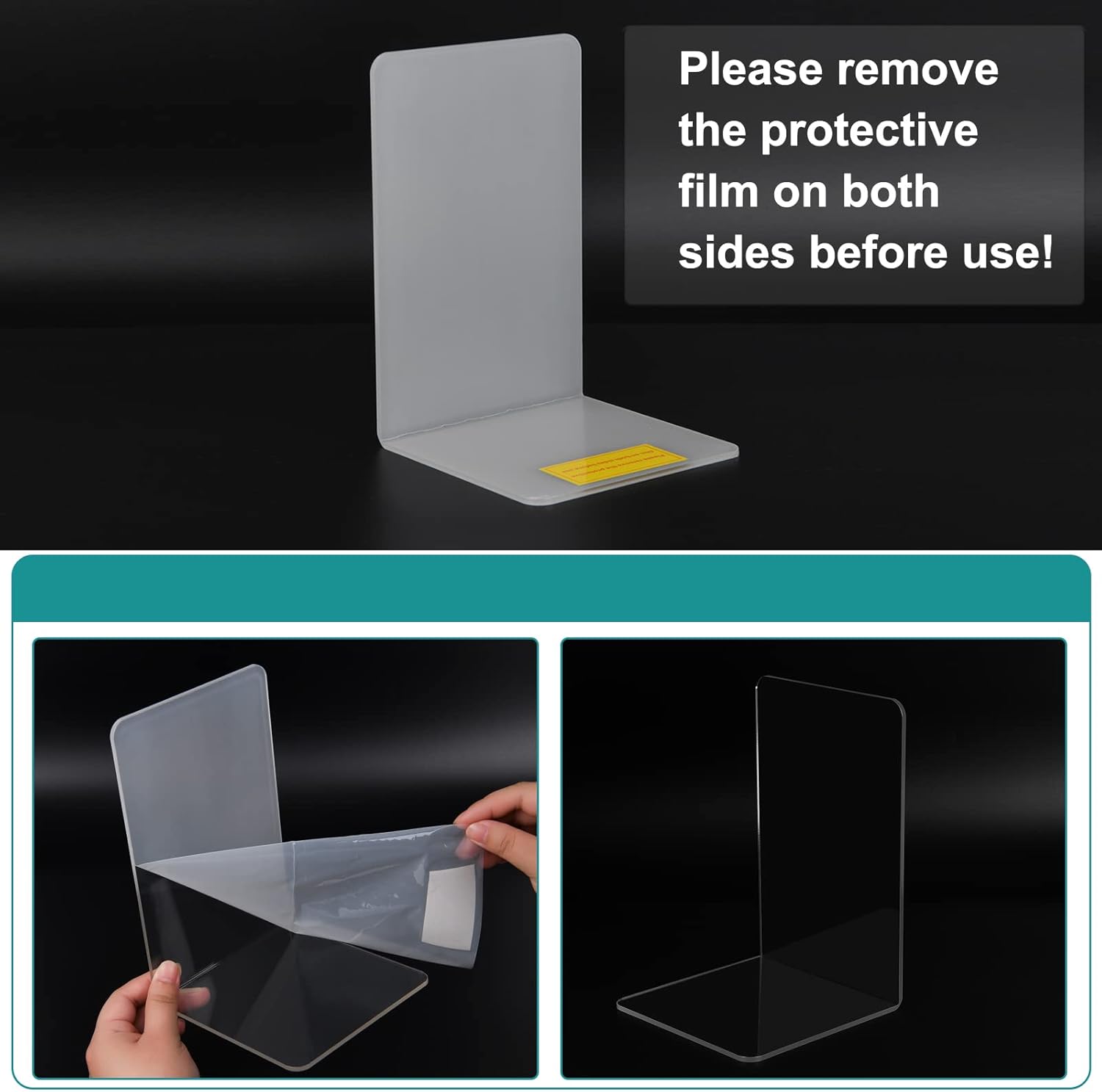 Adwikoso Clear Acrylic Book Ends, 8 Pcs Bookends for Shelves, Non-Slip Book Holder Stand, Decorative Book Stoppers for Heavy Duty Books Office Desktop Organizer