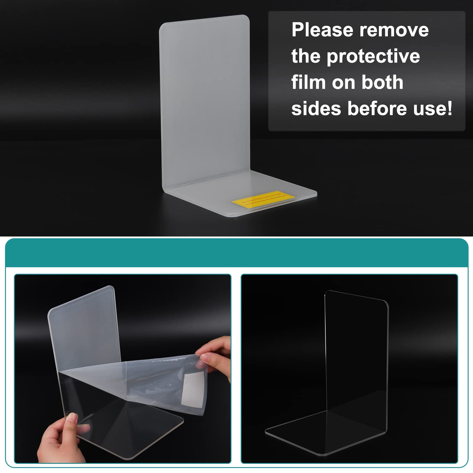 Book Ends, Hiziwimi 4 Pcs Acrylic Bookends for Heavy Books, Clear Book Ends for Shelves Office, Home, Library - Image 3
