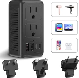 Upgraded 2000W 220V to 110V Voltage Converter US to Europe Travel Adapter for Hair Dryers with Fast Charging International Travel Adapter with 2 USB A and 2 USB C Power Converter Adapter (2U2C)
