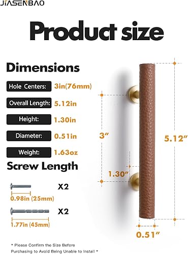 Miniatura 2 de Tiradores de cuero marrón para cajones, paquete de 5 tiradores de cuero para cajones de cocina, baño, aparadores, pomos de gabinete de 3 pulgadas