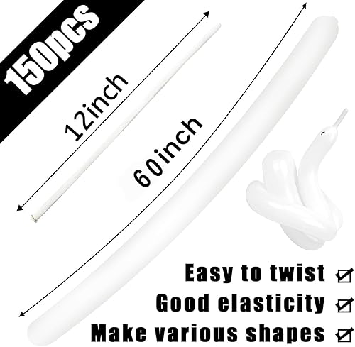 Miniatura 4 de LovesTown 150 globos largos de 260 globos de látex blanco para decoración de cumpleaños, boda, festival, fiesta