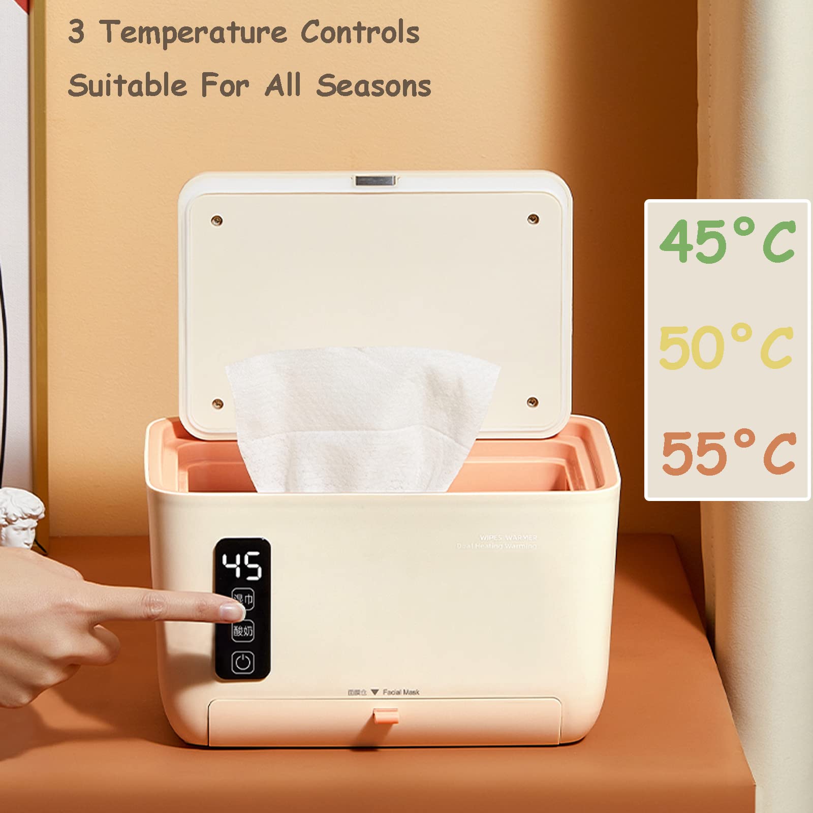 Calienta Toallitas Humedas Bebe, Calentador Toallitas Humedas Bebe con 3 Ajustes De Temperatura, Dispensador de Toallitas Húmedas para Bebés de Gran Capacidad, Baja Potencia