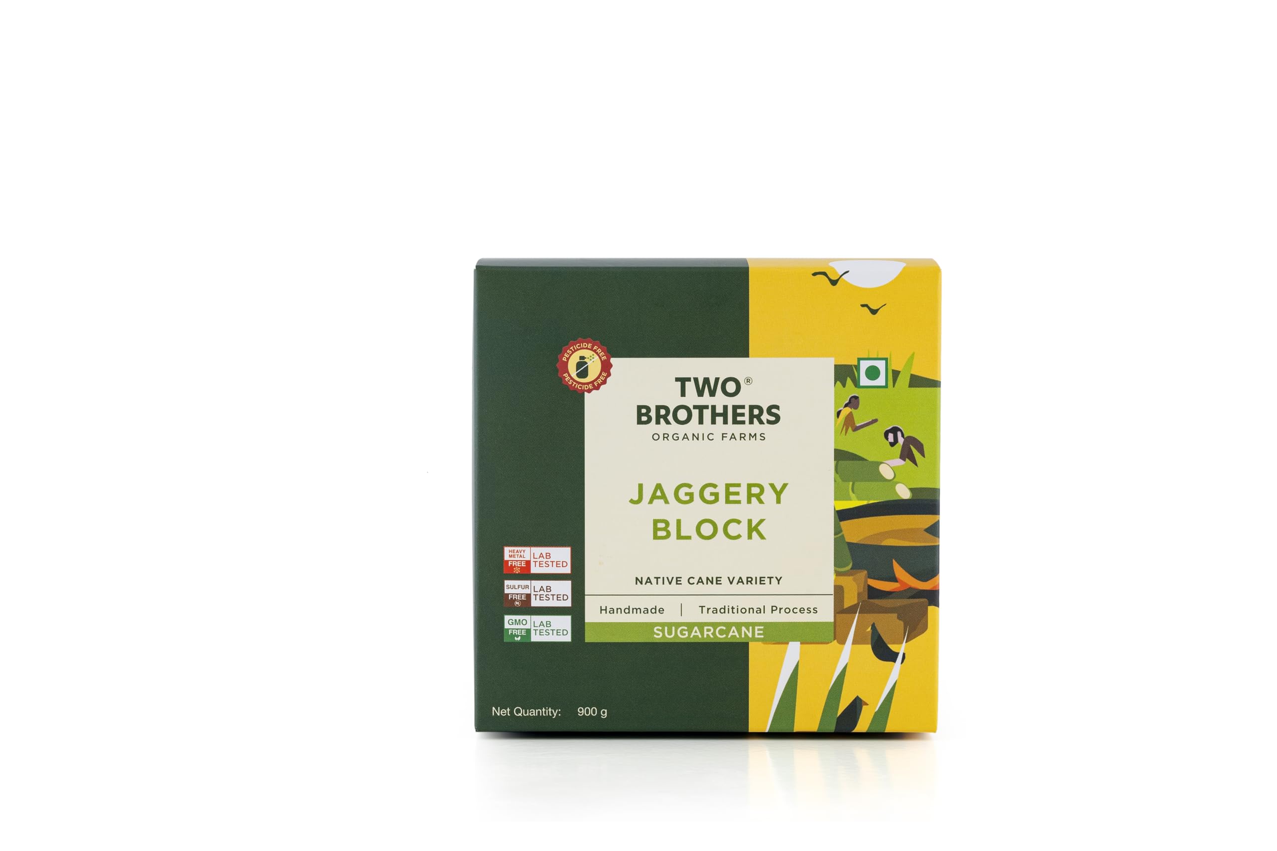Two Brothers Organic Farms - Handmade Sugarcane Jaggery Block (900g) | Unrefined, Preservative-Free, Nutrient-Rich Gud | Iron-Boosting | Healthy Sugar Substitutes