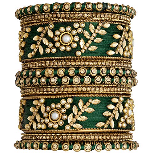 Image of Peora Silk Thread Kundan & Stone Studded Chuda Bangles Set Gift for Women