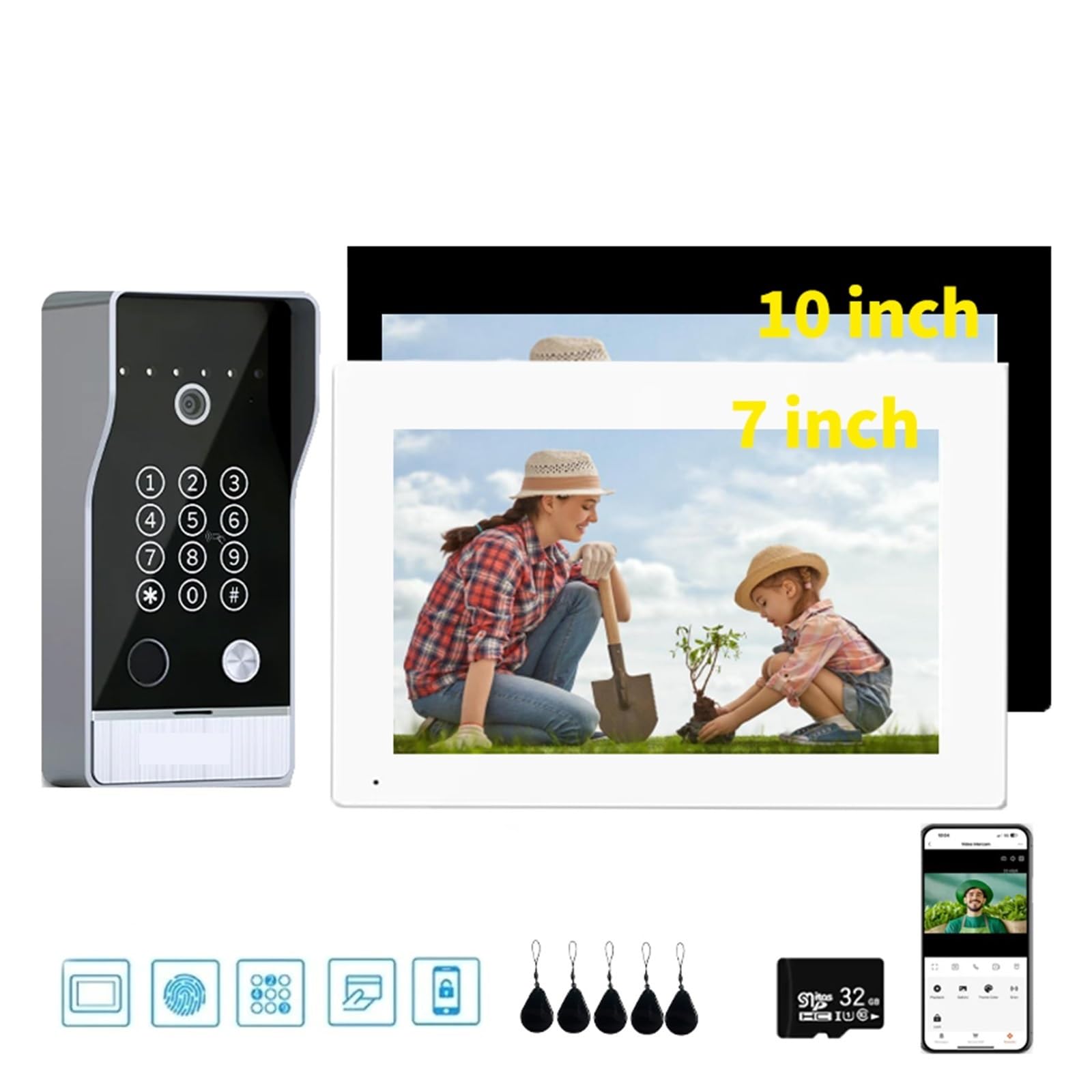 Tuya inteligentny wideodomofon 5 w 1 odblokowuje wysokość 1080p (7 cali B 1v2 czarny)