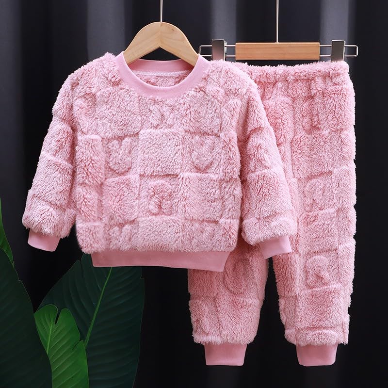 Girls and Toddler Sherpa Fleece 𝐏ajamas Kid 2 Piece Thicken Flannel 𝐒leepwear Tops+Joggers Pant Fall Winter Outfit3