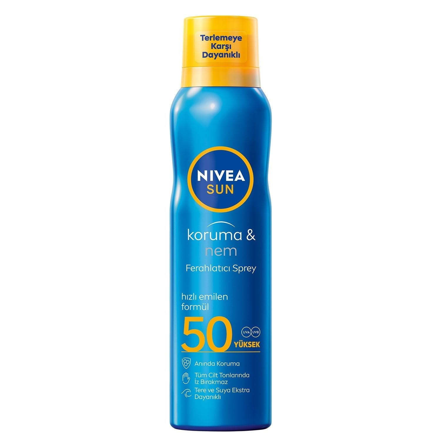 NIVEA SUN SPF50 Güneş Koruyucu ve Ferahlatıcı Vücut Spreyi 200ml, Suya ve Tere Dayanıklı, Beyaz İz Bırakmaz