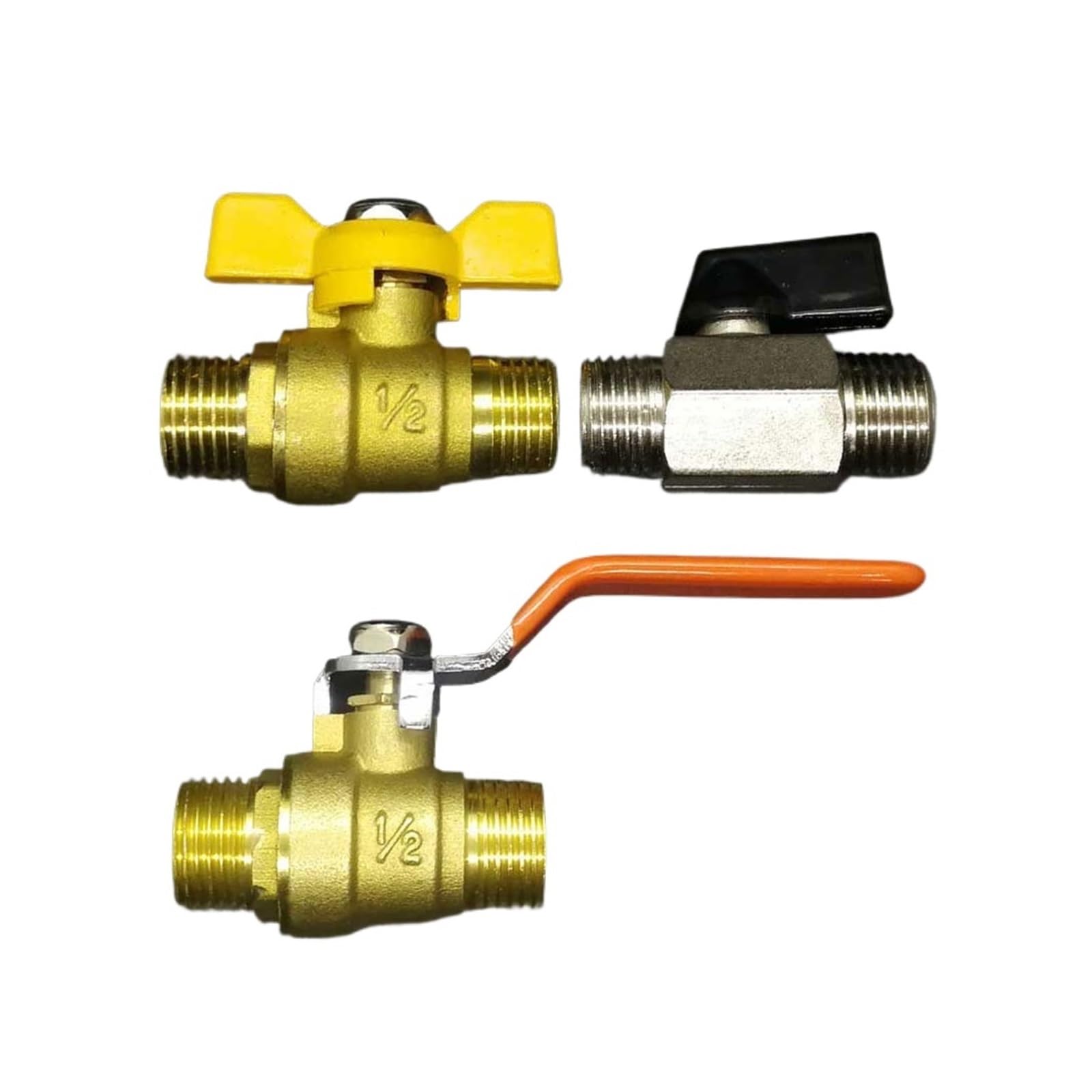 Generico 1/8 "1/4" 3/8 "1/2" 3/4 "1" maschio a maschio valvola a sfera in ottone con buttfly manico lungo e corto acqua gas olio combustibile giardino domestico(DN20 Blue Handle)