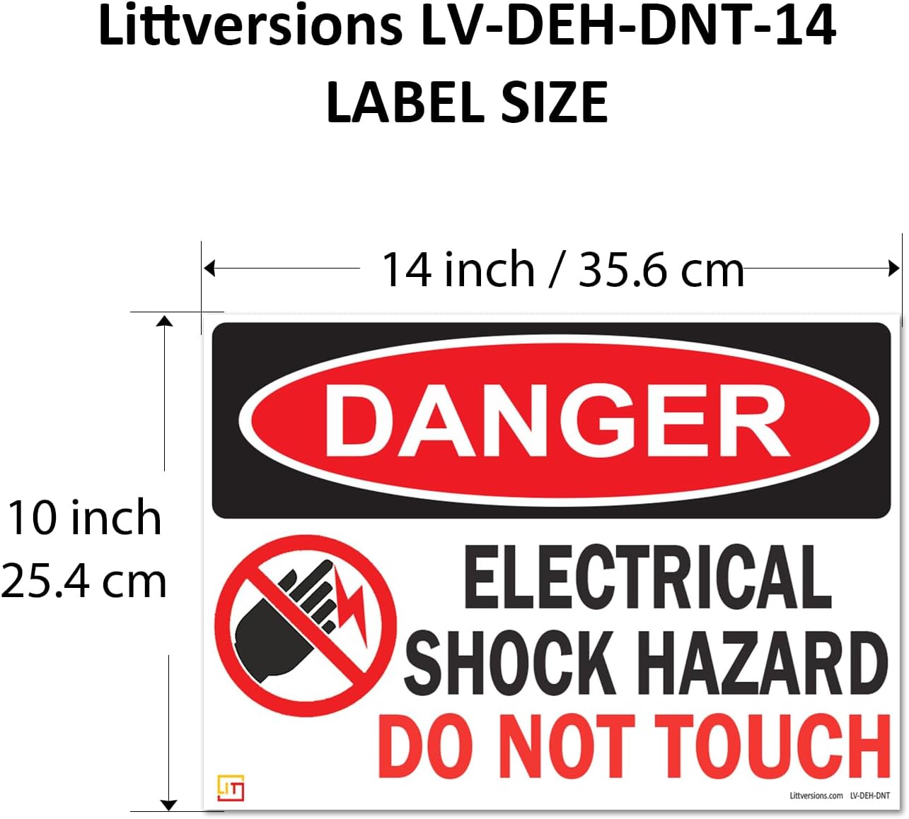 2 Pack 10"x14" Danger Electrical Shock Hazard Do Not Touch OSHA Warning Label Sign Decal 6 mil Laminated Engineer Grade UV Protected Red Black White ANSI NFPA 127016