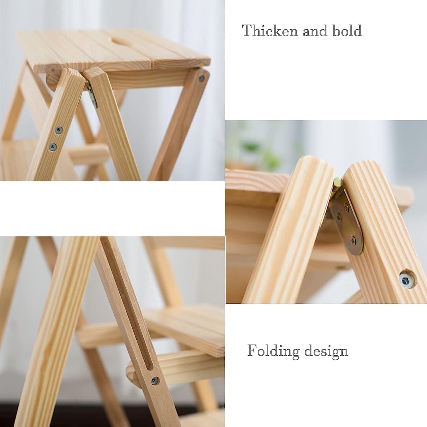 Taburete Escalonado de Madera Silla de Escalera Plegable de 2 escalones, Silla Antideslizante para escaleras Estante Plegable Taburetes pequeños Banco de Zapatos multifunción/Estante de FL