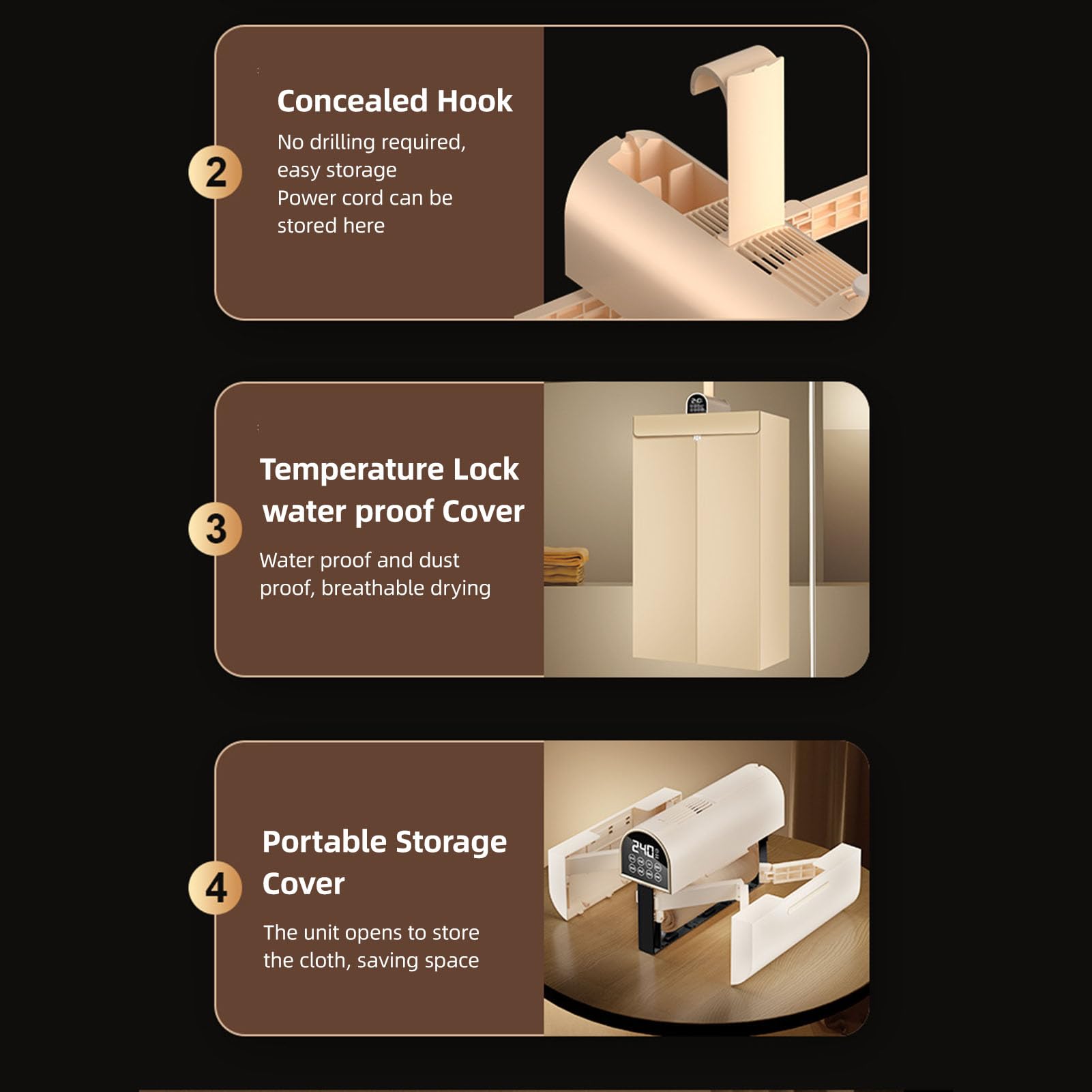 Alomejor Mini Secadora de Ropa Portátil, Secadora Eléctrica Compacta con Control Remoto para Viajes, RV, Apartamento (Beige)