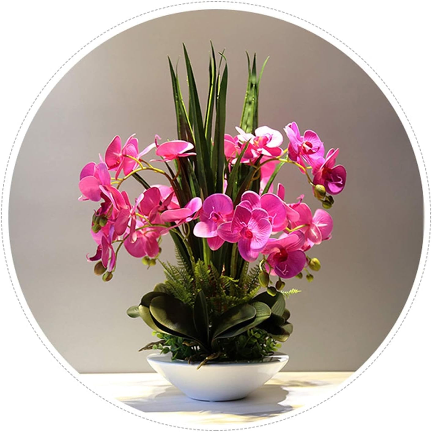 Orquídea artificial artificial de poliuretano, orquídeas artificiales, 7 ramas, flores artificiales de Phalaenopsis con jarrón, flores falsas de 50 cm, orquídeas sintéticas muy naturales