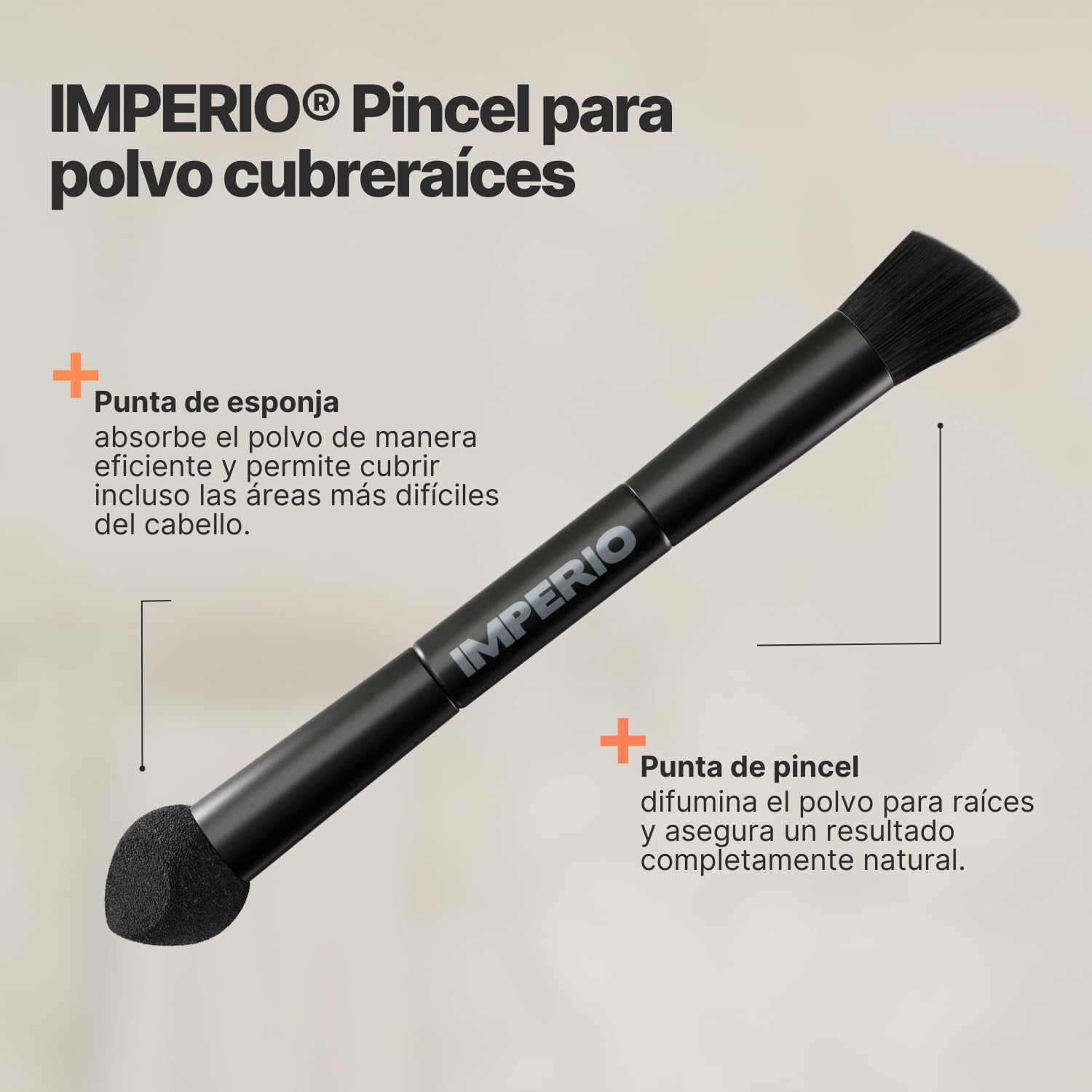 IMPERIO 2en1 Pincel para Aplicar y Difuminar Polvo Cubreraíces en la Línea Del Cabello y Recrear Mechones Individuales (El Original)